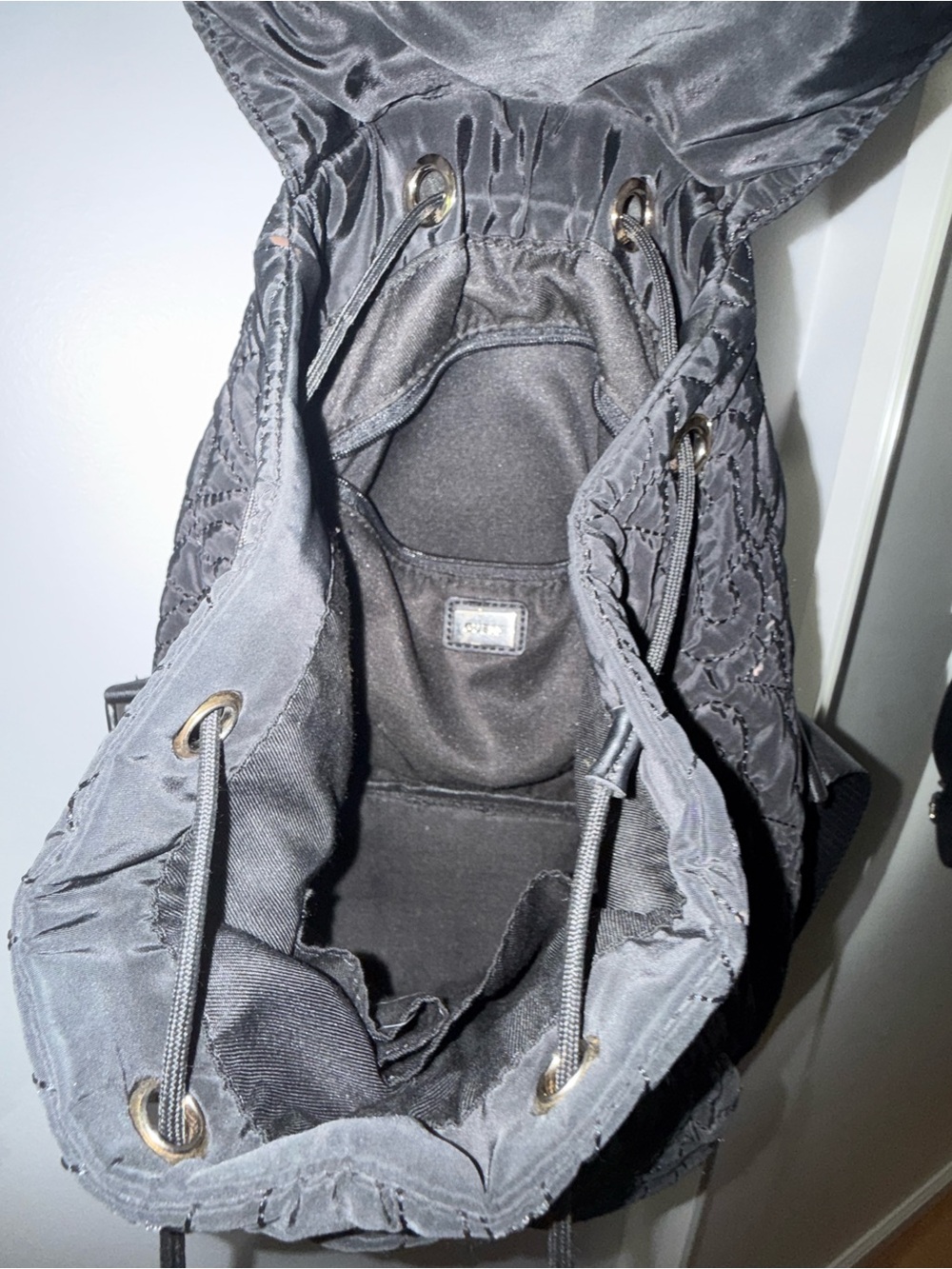 GUESS Black Quilted Drawstring Backpack - Picture 5 of 6